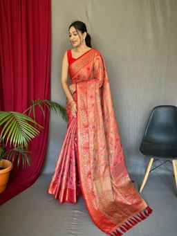 EXCLUSIVA - Pink Woven Banarasi Saree with Unstitched Blouse