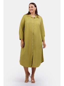 Virgio - Green Women 100% Tencel Midi Shirt Dress with Belt