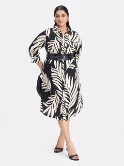 Virgio - Black Women Tropic Midi Shirt Dress