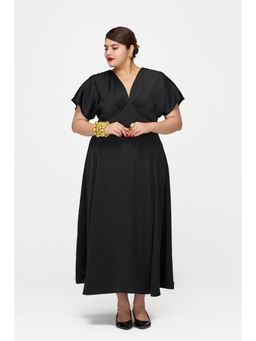 Virgio - Black Women Hammered Satin Dolman-Sleeve Dress