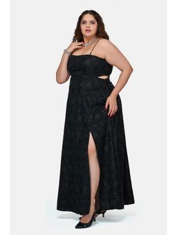 Virgio - Black Women Embroidered Cut-Out Plus Size Dress