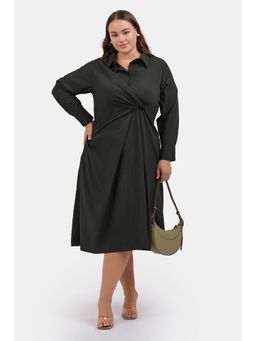 Virgio - Olive Women Draped Midi Shirt Dress