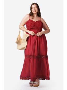 Virgio - Maroon Women Maxi Dress Strappy Lace Style