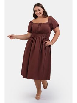Virgio - Brown Women Midi Dress with Ruffle Detail