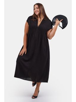 Virgio - Black Women Linen Dress with Tie-Up Back