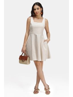 Virgio - White Women Skater Square Neck Mini Dress