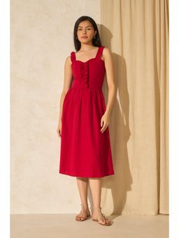 Virgio - Red Women Linen Midi Dress