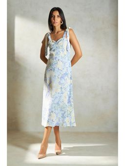 Virgio - Blue Women Moss Crepe Floral Midi Dress
