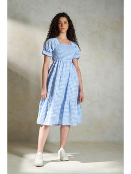 Virgio - Blue Women Checked Midi Dress