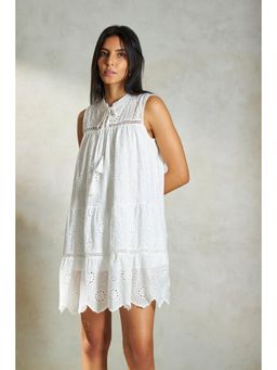 Virgio - White Women Cotton Schiffli Dress