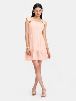 Virgio - Peach Women Schiffli Mini Dress