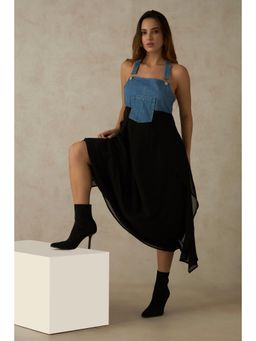 Virgio - Blue Women Denim Asymmetric Dungaree Dress