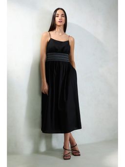 Virgio - Black Women Waist Smocked Midi Dress