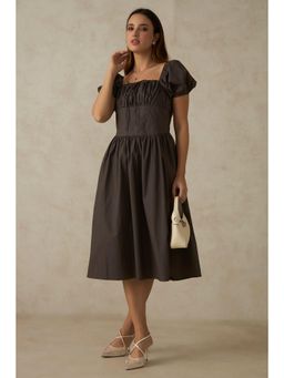 Virgio - Black Women Midi Length Milkmaid Dress