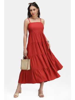 Virgio - Rust Women Linen Strappy Sleeveless Dress