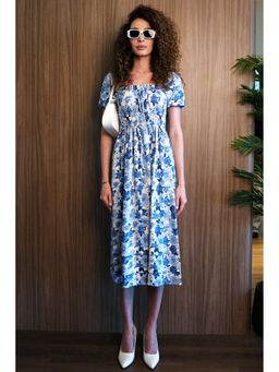 Virgio - White Women Linen Floral Midi Dress