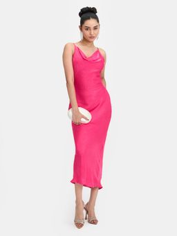 Virgio - Pink Women Satin Cowl Neck Slip Dress