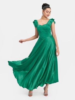 Virgio - Green Women Satin Corset Bodice Maxi Dress