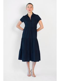 Virgio - Blue Women Shirt Tiered Fit and Flare Dress