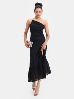 Virgio - Black Women Jacquard One Shoulder Dress