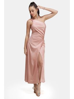 Virgio - Rose Gold Women Rescued Polyester Ruched Embellished Dress
