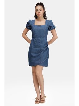 Virgio - Blue Women Denim Pleated Mini Dress