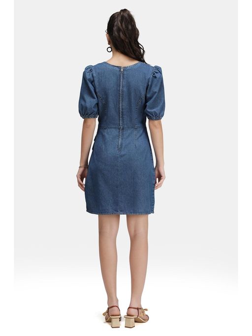 virgio denim dress Buy 100% Cotton Denim Flared Midi Dress For Women Online - Blue
