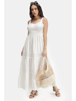 Virgio - White Women Cotton Viscose Lace Tier Dress