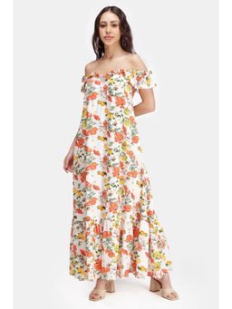 Virgio - Off White Women Off Shoulder Maxi Dress