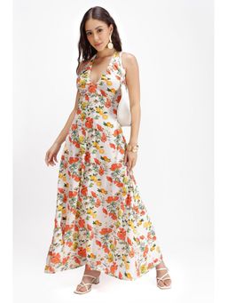 Virgio - Off White Women Halter Neck Maxi Dress