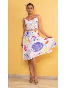 GAGAN VOHRA - White Viscose Square Neck Printed Top with Skirt