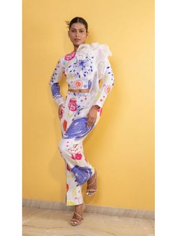 GAGAN VOHRA - White Round Neck Floral Co-Ord Set