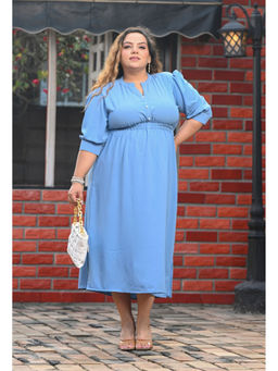 Desi Noor - Plus Size Sky A Line Dress with Elasticated Waist