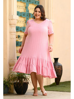 Desi Noor - Plus Size Pink Colour Fully Stretchable Dress