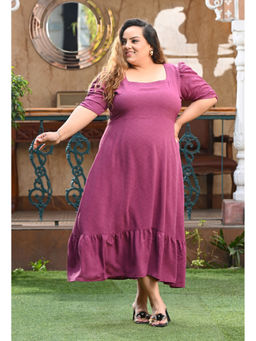 Desi Noor - Plus Size Onion Pink Ruched Sleeve Dress