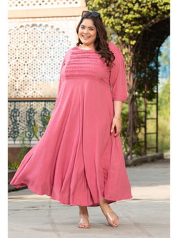 Desi Noor - Plus Size Pink Tailored Pintuck Flared Dress