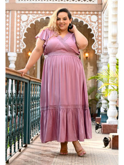 Desi Noor - Plus Size Mauve Rayon Lace Dress