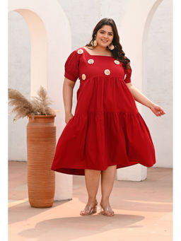 Desi Noor - Plus Size Maroon Quirky Sunflower Patch Dress