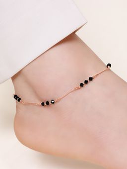 Zavya - Black Beauty Rose Gold Plated 925 Sterling Silver Adjustable Chain Anklet (Single)