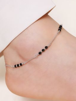 Zavya - Black Beauty Rhodium Plated 925 Sterling Silver Adjustable Chain Anklet (Single)