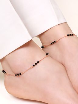 Zavya - Black Beauty Rose Gold Plated 925 Sterling Silver Adjustable Chain Anklet (Pair)
