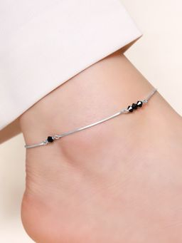 Zavya - Beaded Beauty Rhodium Plated 925 Sterling Silver Adjustable Chain Anklet (Single)