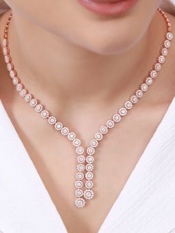 Zavya - Luminous Rose Gold-Plated 925 Sterling Silver Lariat Necklace with Cubic Zirconia