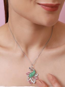 Zavya - Exquisite Zavya Silver Pendant with Peacock Style