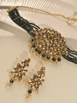 Peach Tassels - Kundan Necklace | Green Necklace