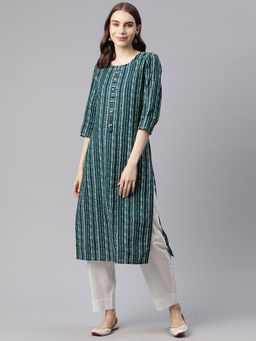 PIROH - Womens Cotton Bandhani Print Straight Kurta Teal