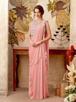 Odette - Pink Lycra Designer Saree with Unstitched Blouse