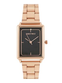 Joker and Witch - Joker & Witch Quad Grey Rectangle Dial Rose Gold Metallic Link Strap Analog Womens Watch