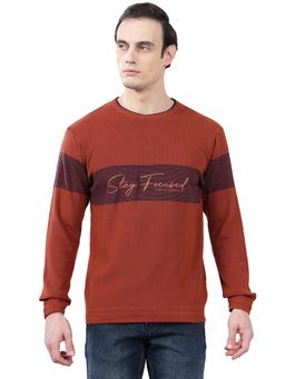 Cantabil - Men Rust Striped Sweater