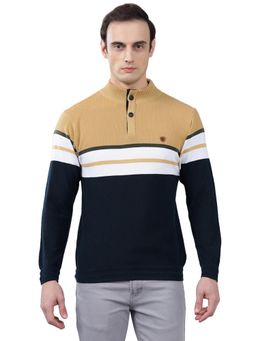 Cantabil - Men Yellow and Black Striped Sweater